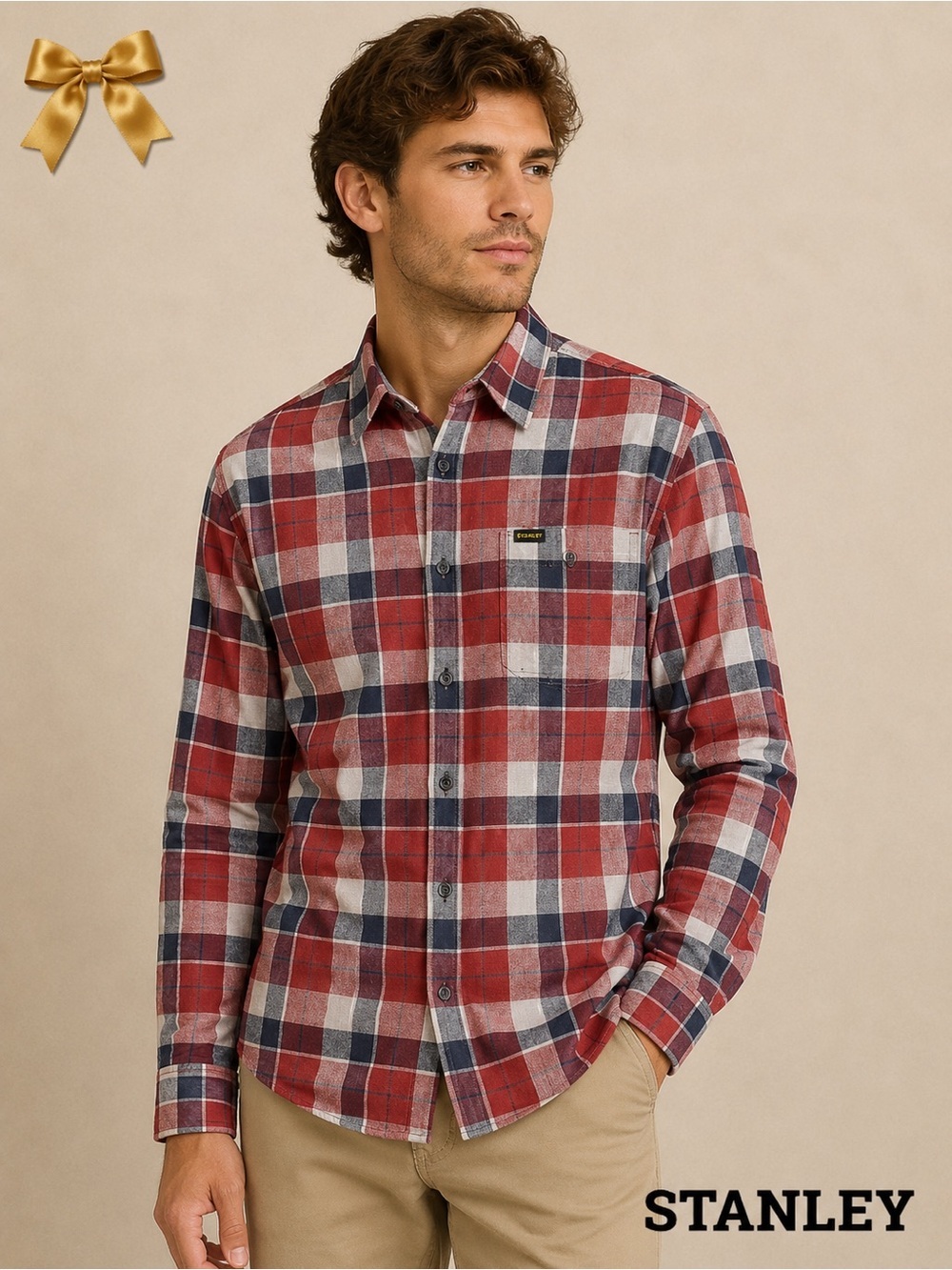 Stanley Workwear Plaid Shirt, Red Grey Cotton Blend Size Small NWT